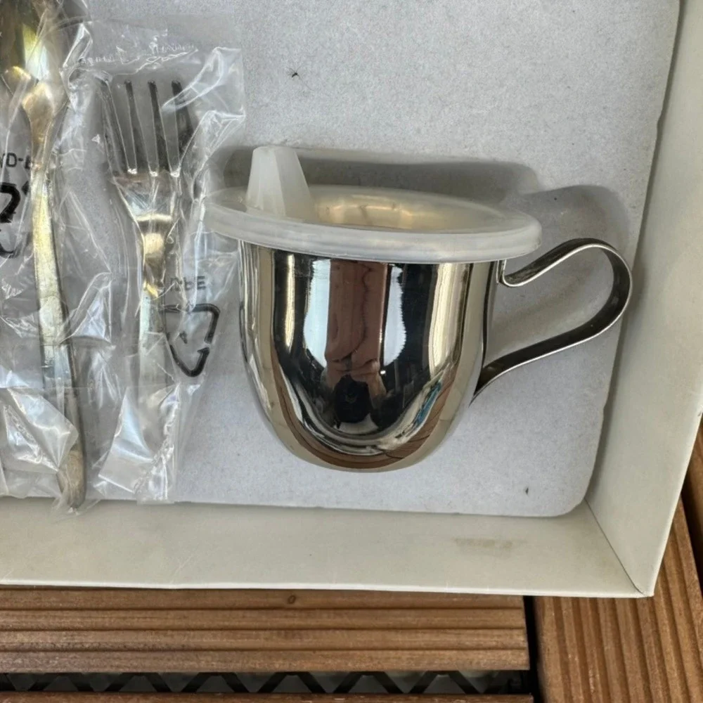 Silver Plated Baby Feeding Set Briar Patch Cup Spoons Fork 5 Pieces Engraved